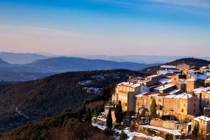 Framed Print : Snow covered village of Mons in Provence
