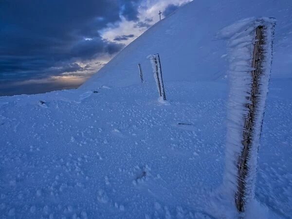 Snow landscape on the Apennines at sunrise, Monte Catria, Marche, Italy