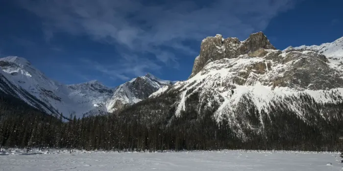 Framed Print : Snow on the rugged Canadian Rocky Mountains and a snow covered field, Yoho National Park