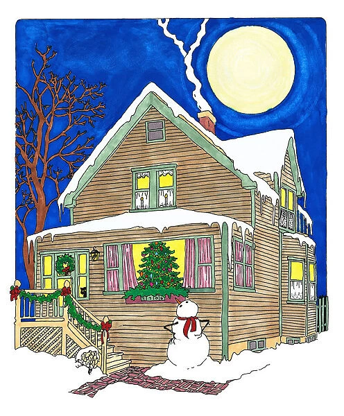 Snowman Admiring Christmas Tree