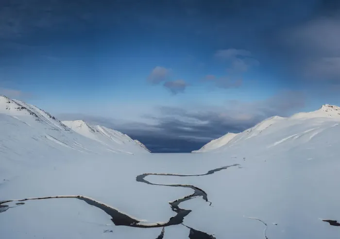 Framed Print : Snowy landscape in a fjord, Iceland Framed Print : Snowy landscape in a fjord, Iceland