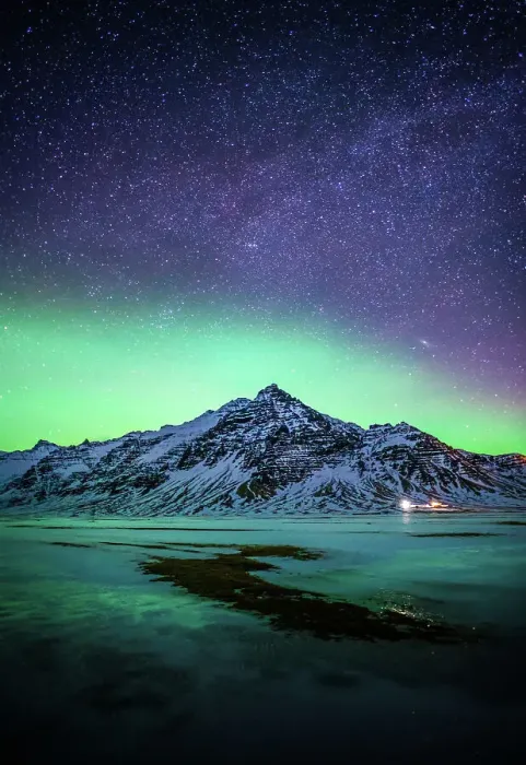 Framed Print : Snowy mountain with the aurora and milky way in Southern Iceland Framed Print : Snowy mountain with the aurora and milky way in Southern Iceland