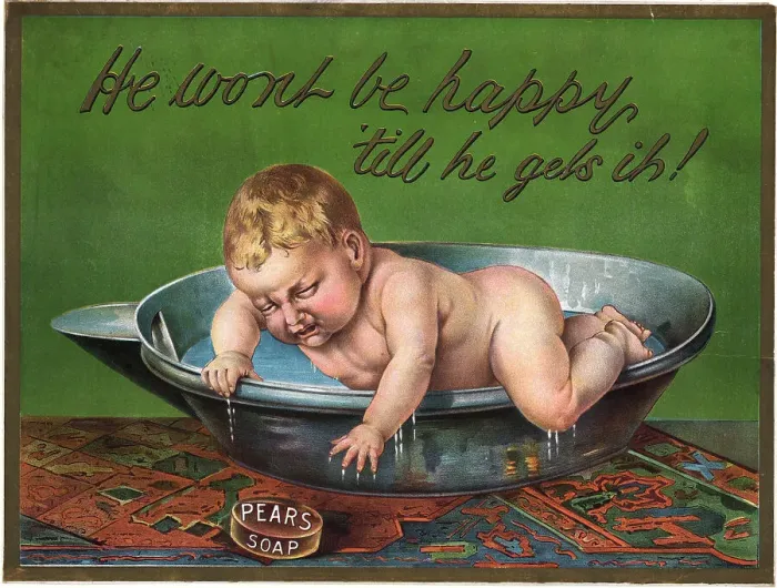 Framed Print : Soap Advertisement with Baby Reaching for Soap Framed Print : Soap Advertisement with Baby Reaching for Soap