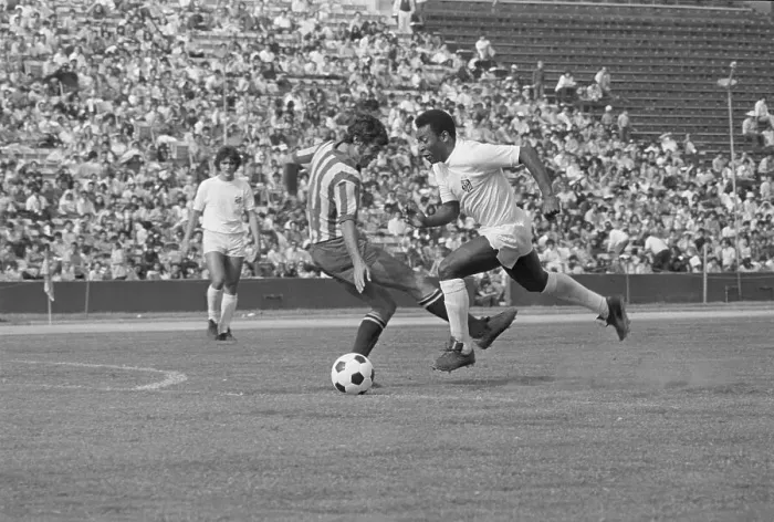 Framed Print : Soccer Star Pele Passing a Defensive Player Framed Print : Soccer Star Pele Passing a Defensive Player