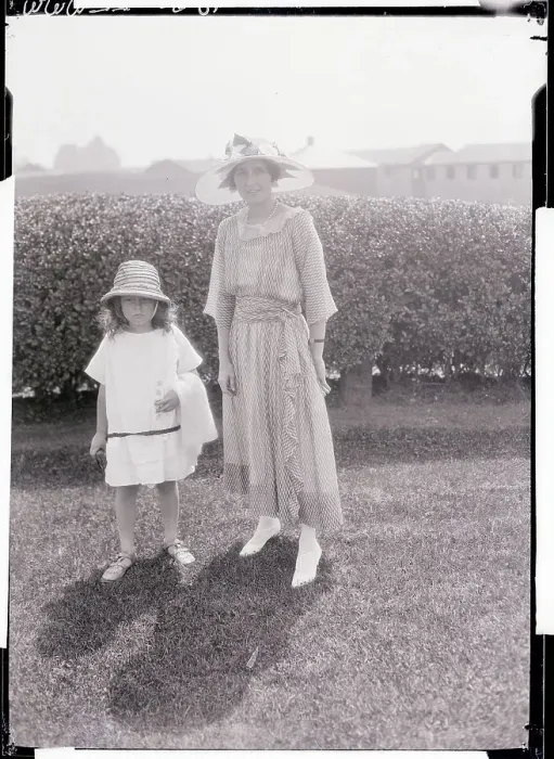 Framed Print : Socialite and Daughter Posing Outdoors Framed Print : Socialite and Daughter Posing Outdoors