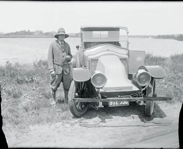 Framed Print : Socialite Posing next to His Automobile Framed Print : Socialite Posing next to His Automobile