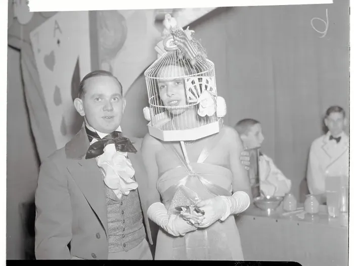 Framed Print : Socialite Priscilla Weld at Modern Arts Ball in Unusual Hat
