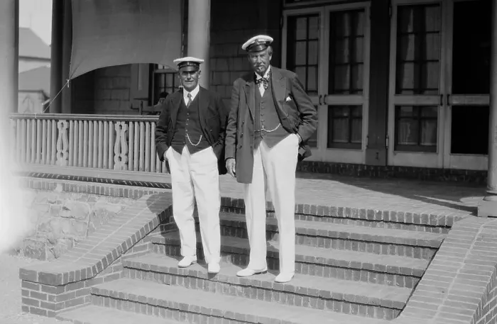 Framed Print : Socialites Thomas Lipton and Duncan Neill Standing Outside on Steps Framed Print : Socialites Thomas Lipton and Duncan Neill Standing Outside on Steps
