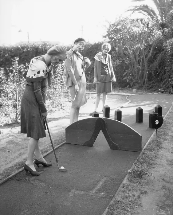 Framed Print : Society Girls Playing Miniature Golf Framed Print : Society Girls Playing Miniature Golf