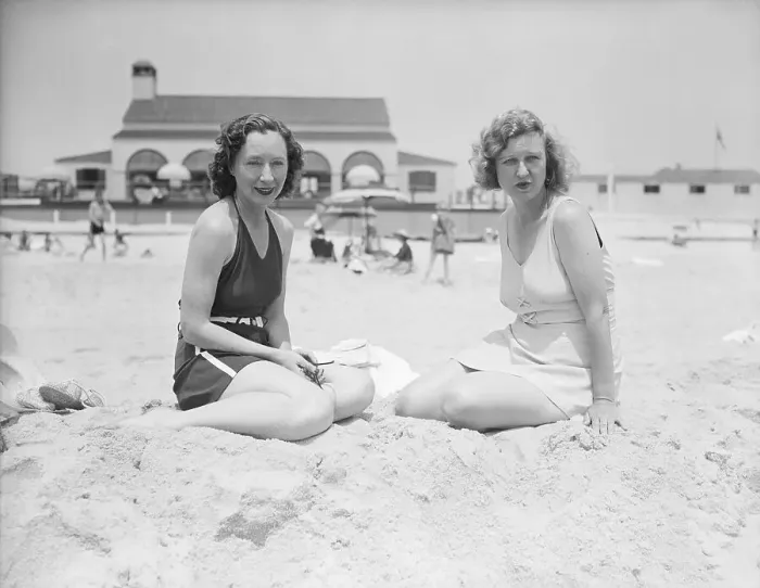 Framed Print : Society Women Sitting on Beach Framed Print : Society Women Sitting on Beach
