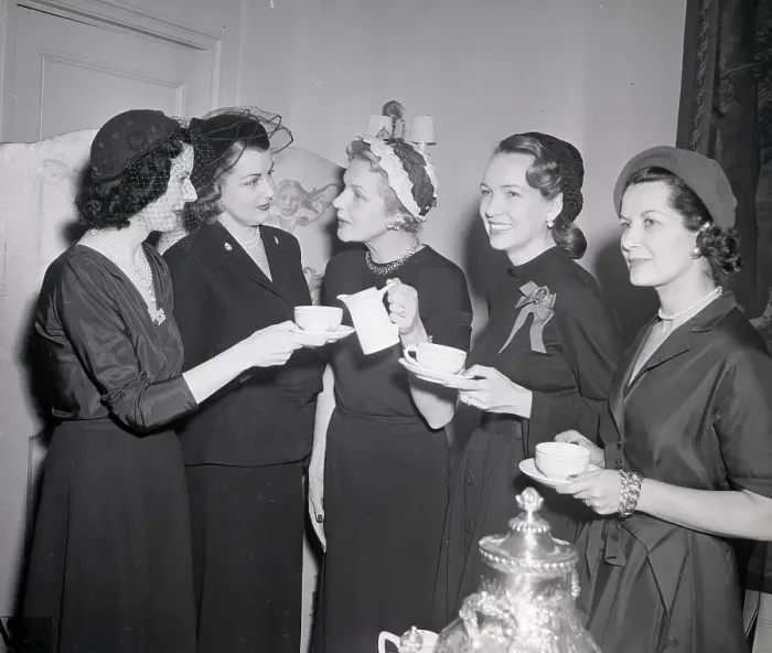 Framed Print : Society Women Standing At Tea Framed Print : Society Women Standing At Tea