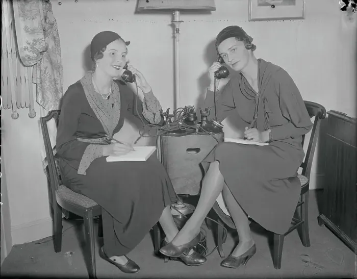 Framed Print : Society Women Talking on Telephone