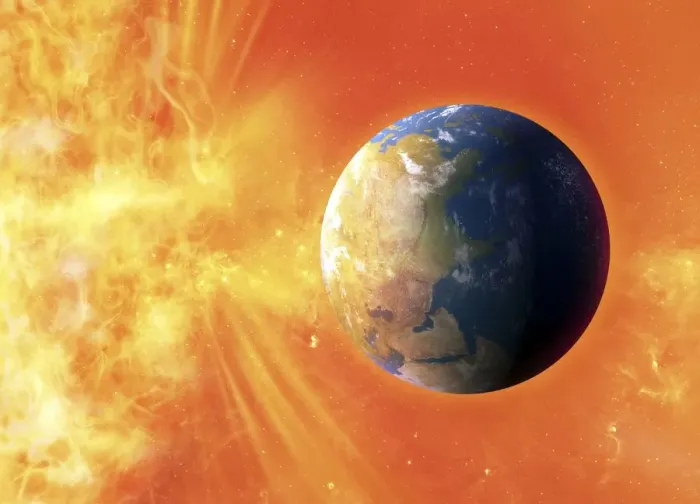 Framed Print : Solar flare hitting Earth, artwork Framed Print : Solar flare hitting Earth, artwork
