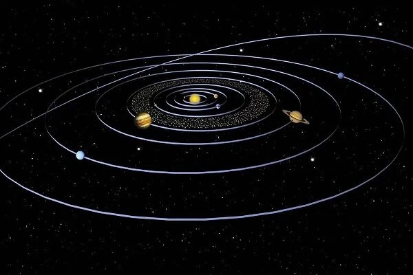 Solar system orbit diagram, digital illustration