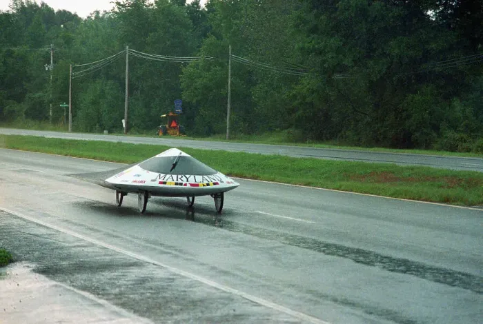 Framed Print : Solar Powered Automobile Stopping in Rain Storm Framed Print : Solar Powered Automobile Stopping in Rain Storm