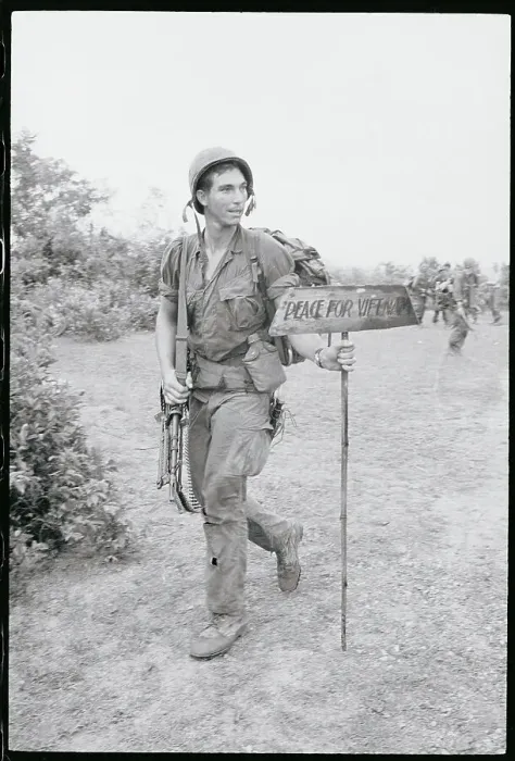 Framed Print : US Soldier Carrying a Sign:Vietnam 1967 Framed Print : US Soldier Carrying a Sign:Vietnam 1967