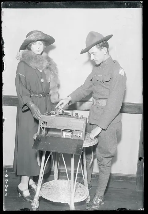Framed Print : Soldier Demonstrating English Trench Radio Set Framed Print : Soldier Demonstrating English Trench Radio Set