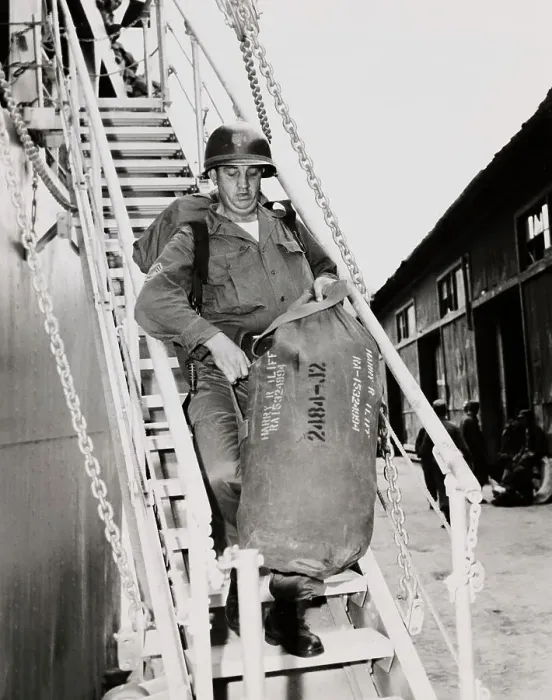 Framed Print : Soldier Disembarking In Korea Framed Print : Soldier Disembarking In Korea
