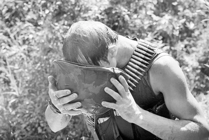 Framed Print : Soldier Drinks From Helmet Framed Print : Soldier Drinks From Helmet