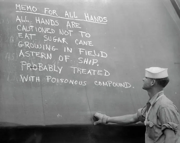 Framed Print : Soldier Facing Blackboard with Warning Message for Troops