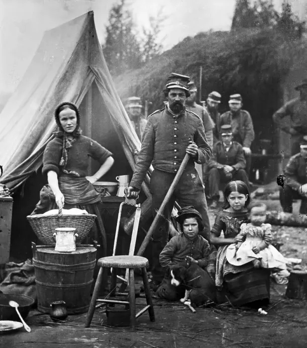Framed Print : Soldier &Family In Front Of Tent In Camp Framed Print : Soldier &Family In Front Of Tent In Camp