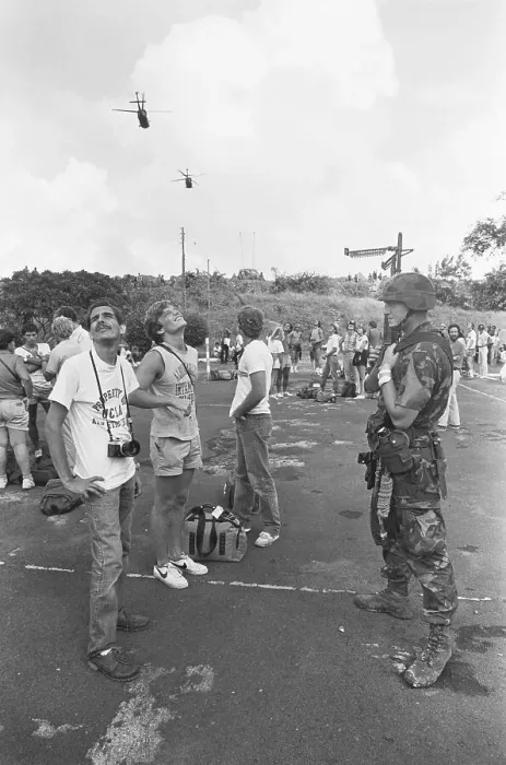 Framed Print : US Soldier Guarding Group of Students Framed Print : US Soldier Guarding Group of Students