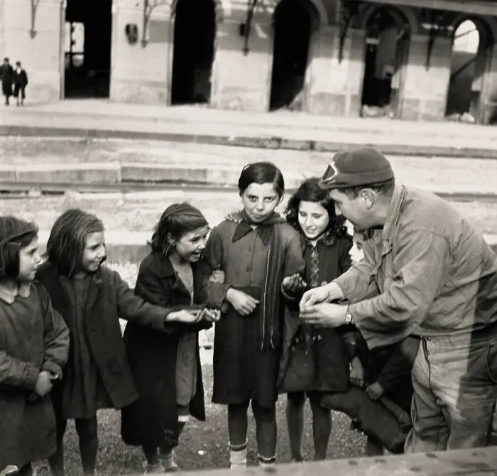 Framed Print : US Soldier Handing Out Sweets Framed Print : US Soldier Handing Out Sweets