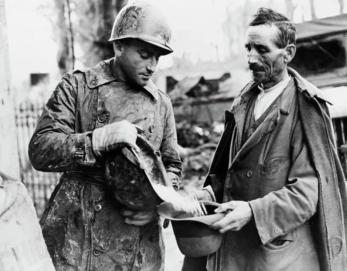 Framed Print : US Soldier With Italian Man Framed Print : US Soldier With Italian Man