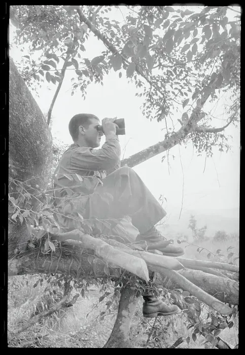 Framed Print : Soldier Looking Through Binoculars