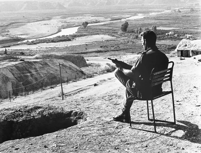 Framed Print : Soldier Looking out at Valley