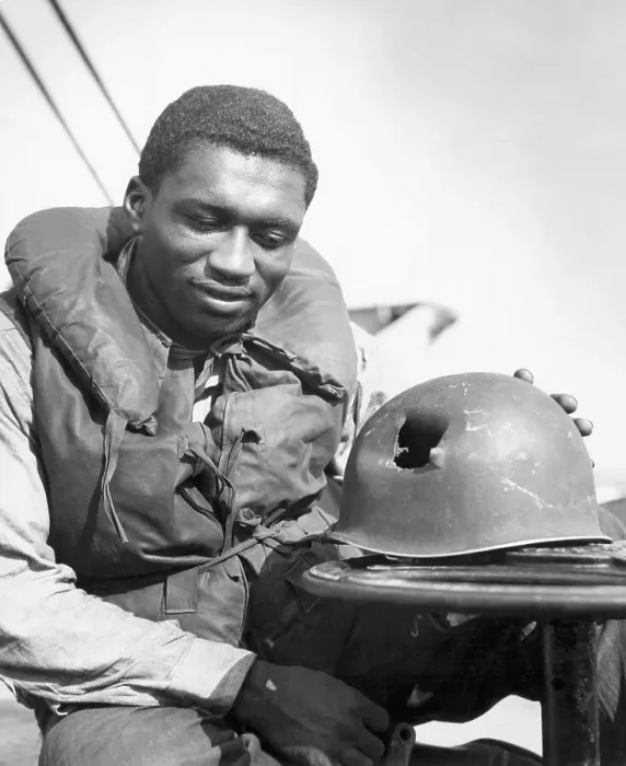 Framed Print : Soldier Looks At Hole In Helmet