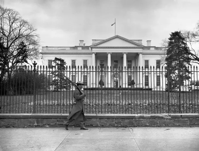 Framed Print : Soldier Patrolling Outside the White House Framed Print : Soldier Patrolling Outside the White House
