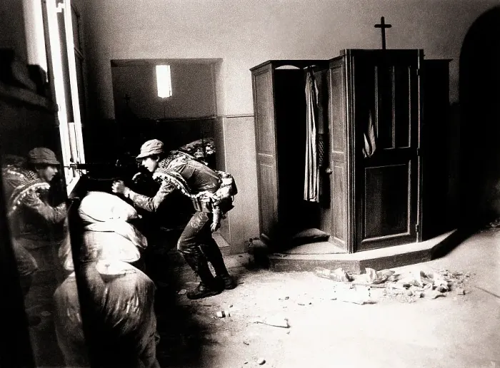 Framed Print : Soldier Positioned at Window of Church