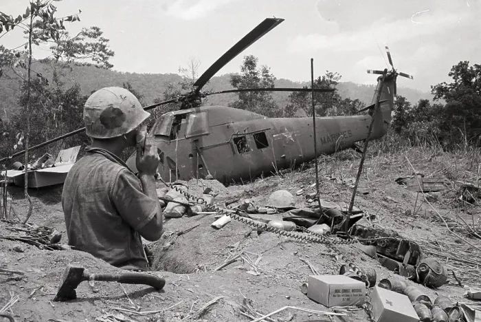 Framed Print : Soldier with Radio near Downed Helicopter Framed Print : Soldier with Radio near Downed Helicopter