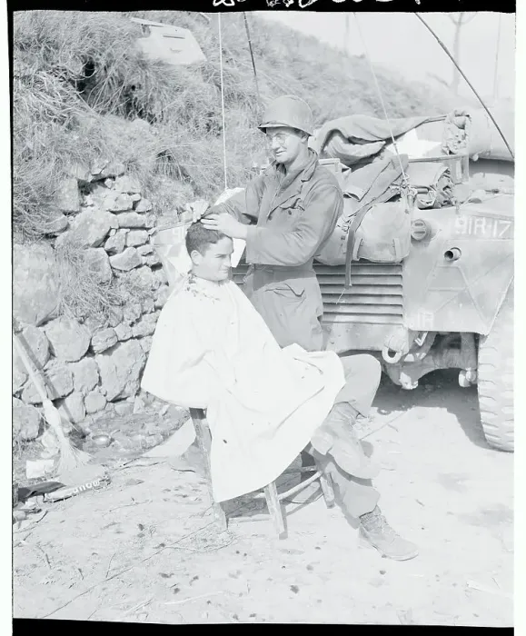 Framed Print : US Soldier Receiving Haircut from Fellow GI Framed Print : US Soldier Receiving Haircut from Fellow GI