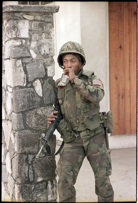 Framed Print : Soldier with Rifle Drinking Coca-Cola Framed Print : Soldier with Rifle Drinking Coca-Cola