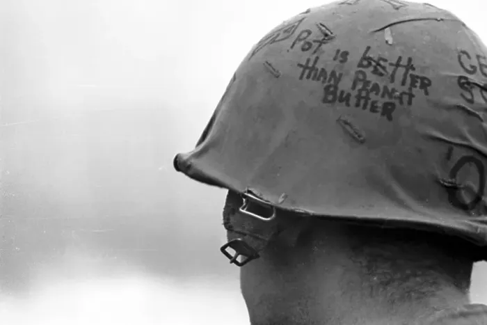 Framed Print : Soldier with Slogan on Helmet