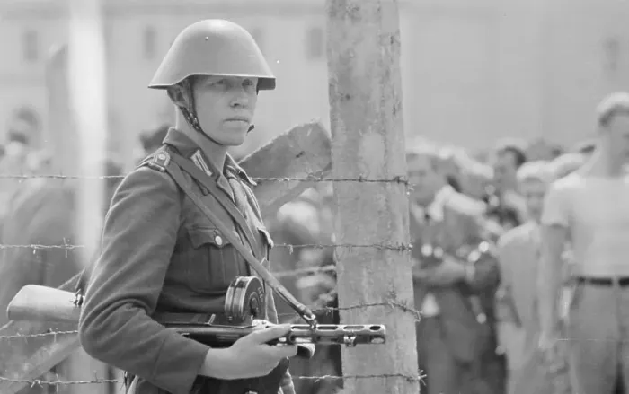 Framed Print : Soldier Standing with Sten Gun Framed Print : Soldier Standing with Sten Gun