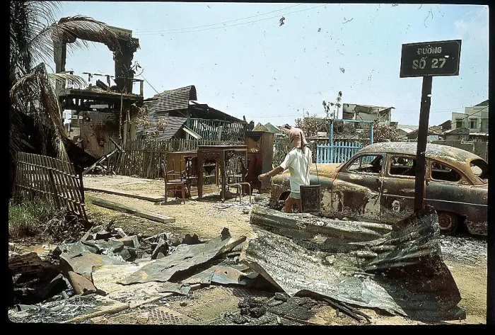 Framed Print : Soldier Walking Through Destroyed Area Framed Print : Soldier Walking Through Destroyed Area