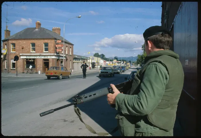 Framed Print : Soldier Watching Police Checkpoint in Ulster Framed Print : Soldier Watching Police Checkpoint in Ulster