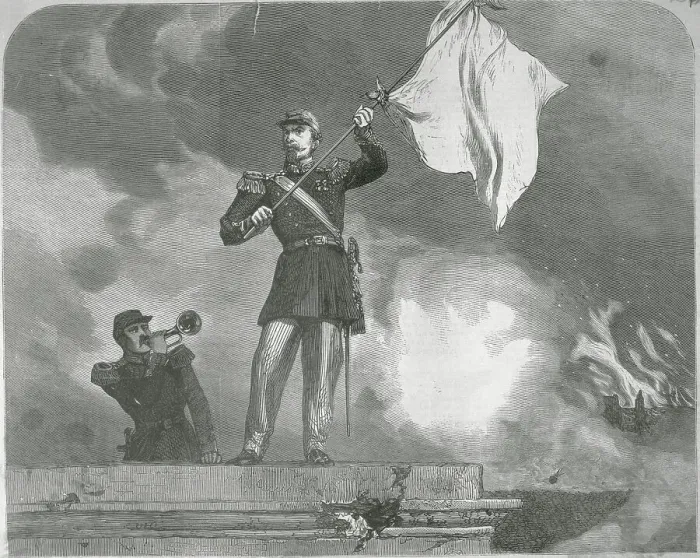 Framed Print : Soldier Waving Flag with Another Playing Bugle Framed Print : Soldier Waving Flag with Another Playing Bugle