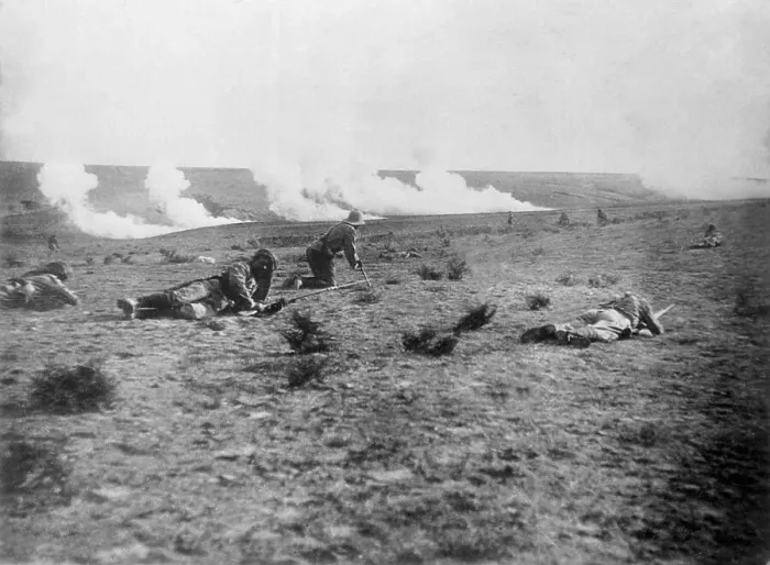 Framed Print : Soldiers Advancing Across an Open Field Framed Print : Soldiers Advancing Across an Open Field