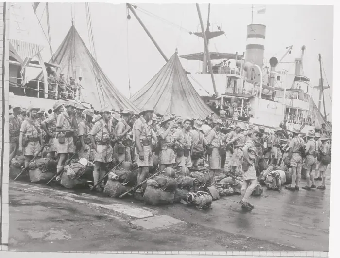 Framed Print : Soldiers Arriving Near Liner Framed Print : Soldiers Arriving Near Liner