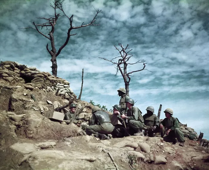 Framed Print : Soldiers Atop Old Baldy in Korea