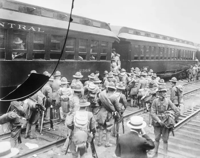 Framed Print : Soldiers Boarding Train Framed Print : Soldiers Boarding Train