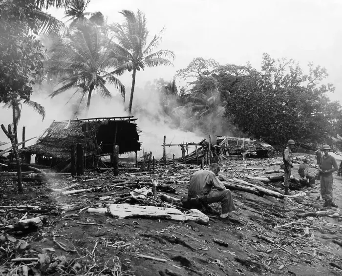 Framed Print : Soldiers At Burned Out Village