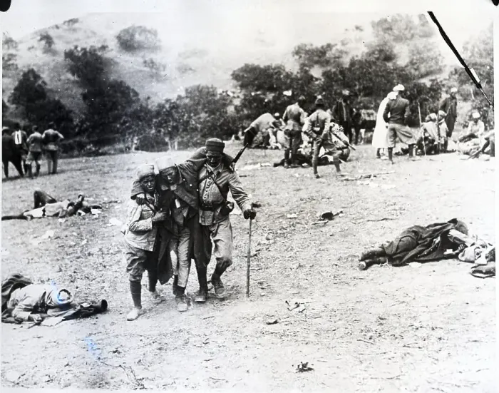 Framed Print : Soldiers Carry Wounded Algerian Rifleman Framed Print : Soldiers Carry Wounded Algerian Rifleman