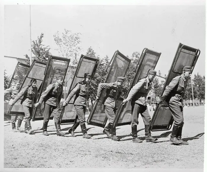 Framed Print : Soldiers Carrying Beds for The Helsinki Olympic Teams Framed Print : Soldiers Carrying Beds for The Helsinki Olympic Teams