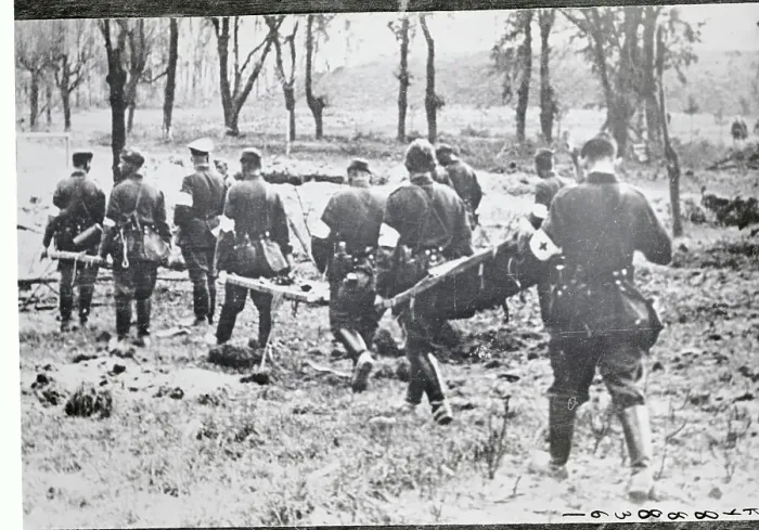 Framed Print : Soldiers Cautiously Walking on Field Framed Print : Soldiers Cautiously Walking on Field