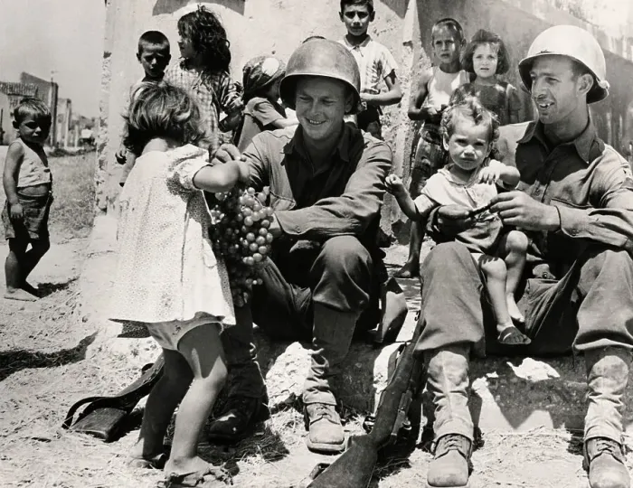 Framed Print : Soldiers With Children In Italy Framed Print : Soldiers With Children In Italy